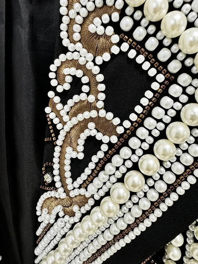 Trend4us Luxe Vintage Pearl-Embellished Blazer
