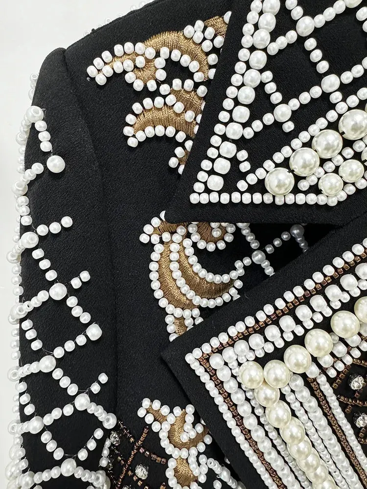 Trend4us Luxe Vintage Pearl-Embellished Blazer
