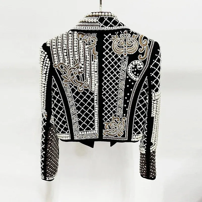 Trend4us Luxe Vintage Pearl-Embellished Blazer