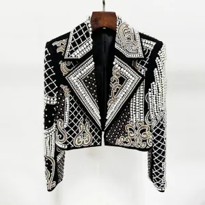 Trend4us Luxe Vintage Pearl-Embellished Blazer