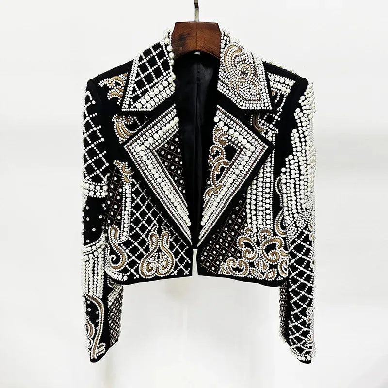 Trend4us Luxe Vintage Pearl-Embellished Blazer