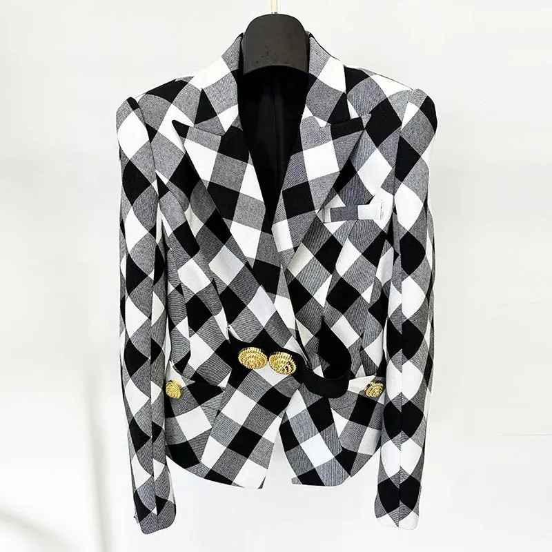 Trend4us Women's Checkered Luxe Blazer