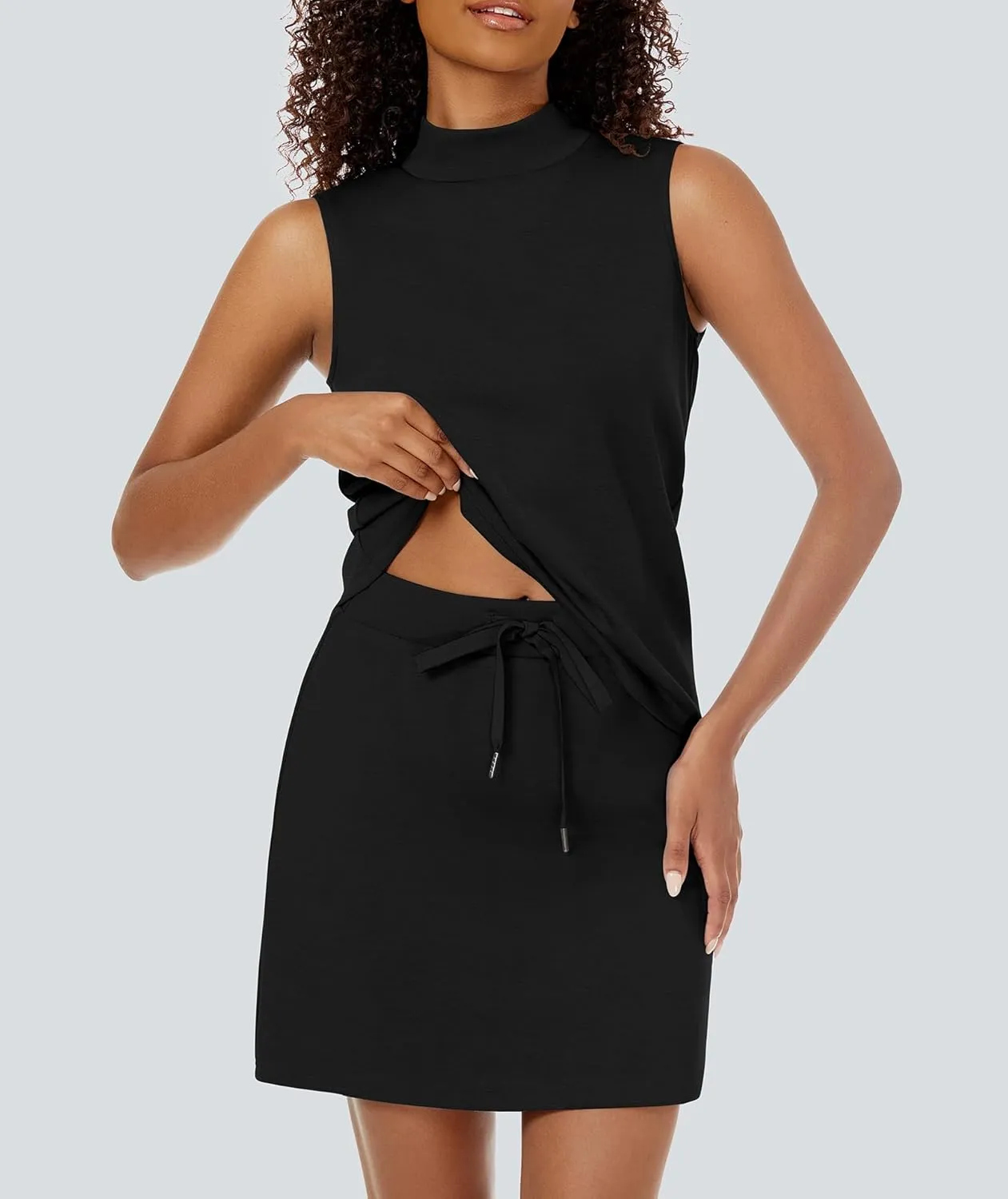 Two Piece Skirt Set for Women Sweatsuits Tennis Outfits Casual Mock Neck Sleeveless Top Elastic Short Skorts