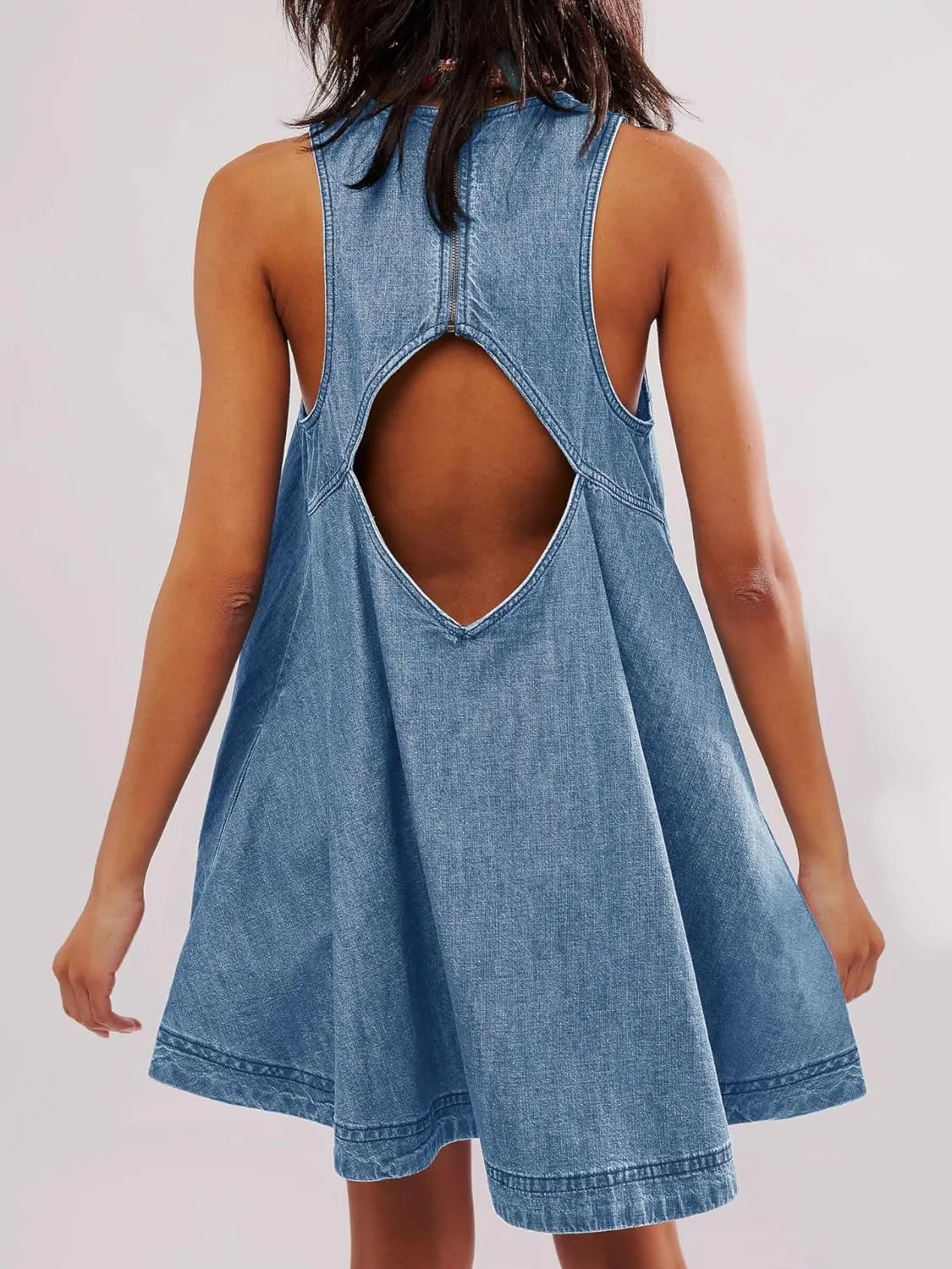 utcoco Women's 2025 Summer Sleeveless Denim Mini Dress Back Cut Out A Line Swing Jean Tank Dress