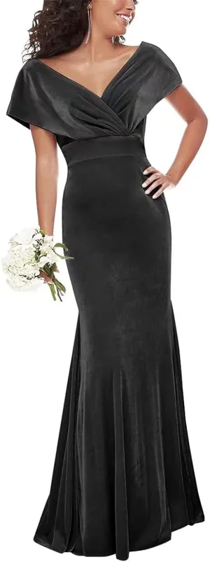 Velvet Bridesmaid Dresses for Women Long Off Shoulder Mermaid Maxi Formal Evening Party Gown