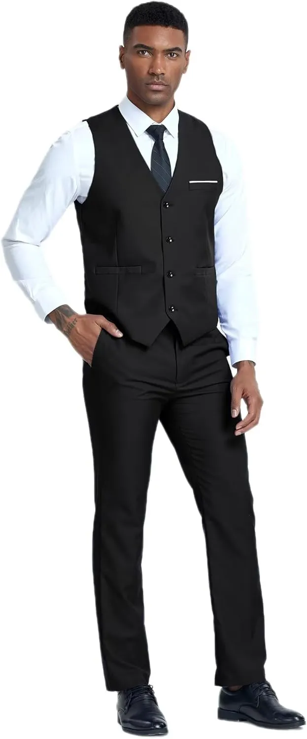 Vest Pants Set for Men 2 Piece Suit Men's Slim Fit Wedding Groomsmen Suit V Neck Casual Suit Waistcoat for Men