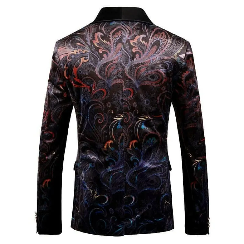 Vibrant Mens Luxury Print Shawl Collar Party Jacket