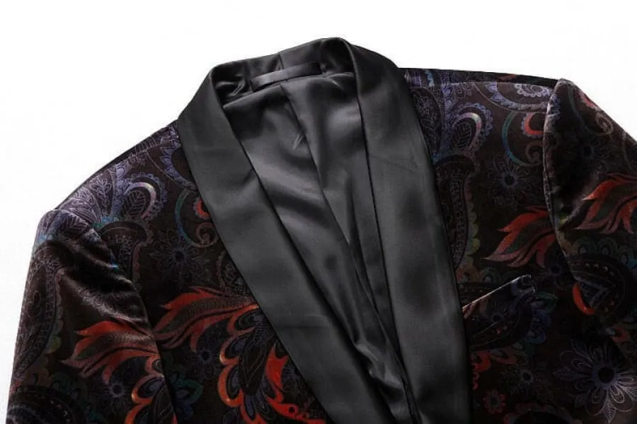 Vibrant Mens Luxury Print Shawl Collar Party Jacket
