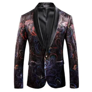 Vibrant Mens Luxury Print Shawl Collar Party Jacket
