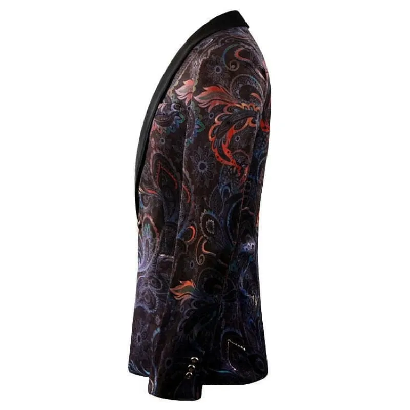 Vibrant Mens Luxury Print Shawl Collar Party Jacket