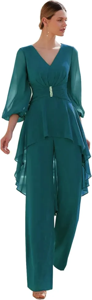 VK Selec Women's 3 Pieces Chiffon Mother of The Bride Dress with Jacket Chiffon Formal Evening Dresses MM1013