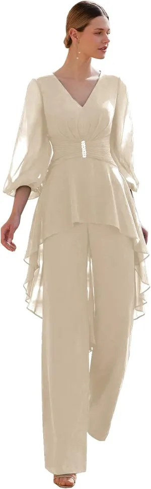 VK Selec Women's 3 Pieces Chiffon Mother of The Bride Dress with Jacket Chiffon Formal Evening Dresses MM1013