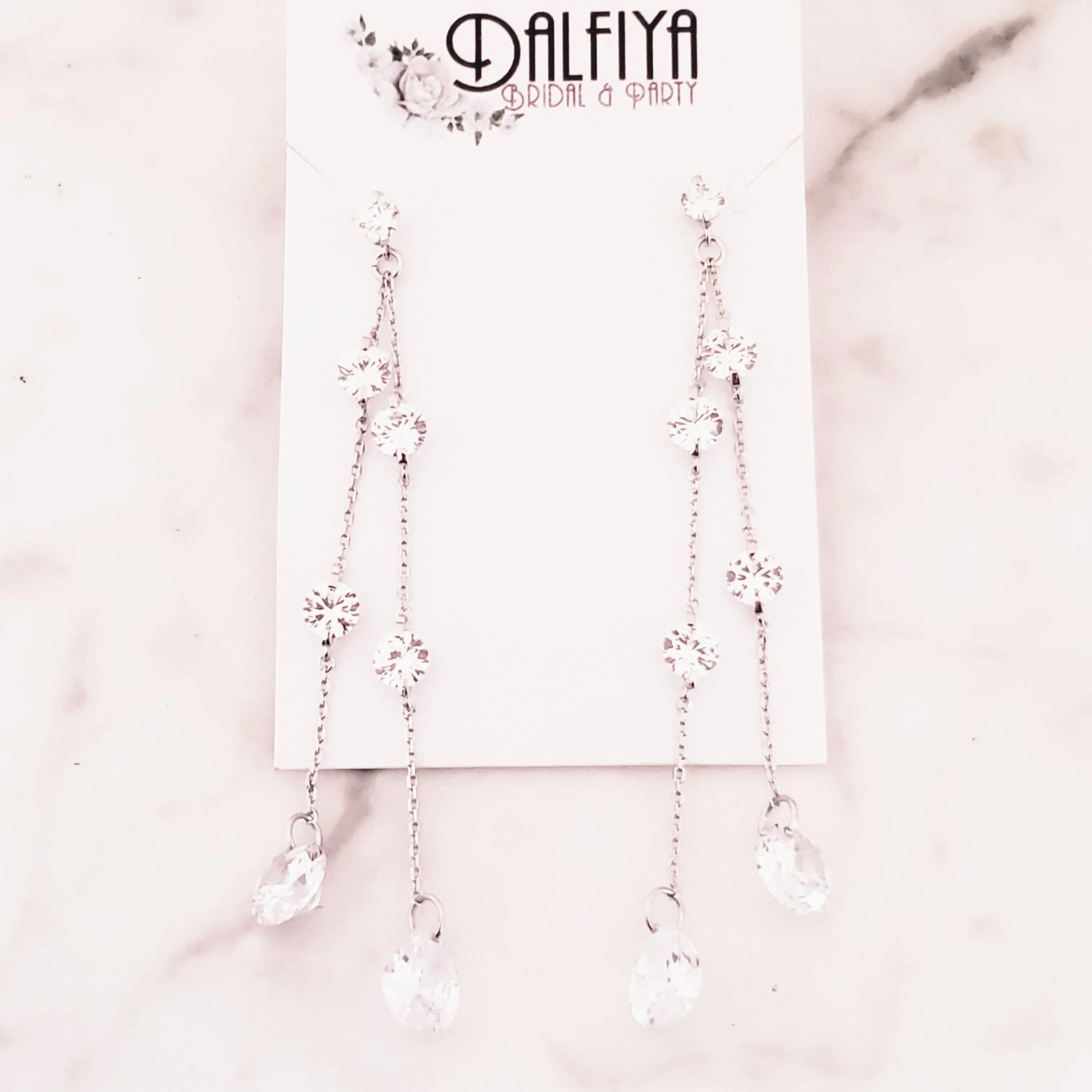 Waterfall Cubic Zirconia Long Drop Earrings