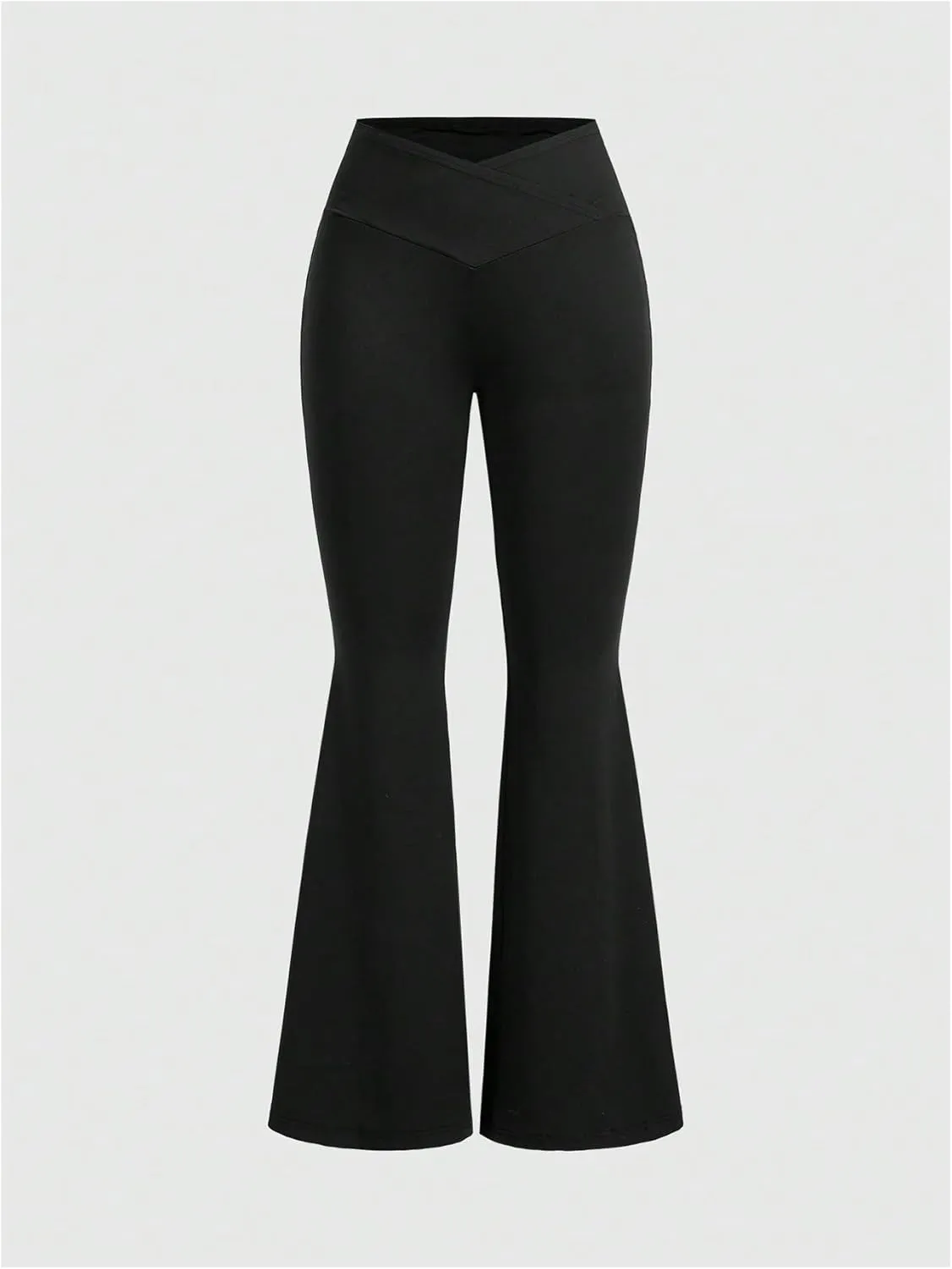 WDIRARA Women's Cross Style High Elastic Waist Long Pants Wrap Skinny Flared Trousers