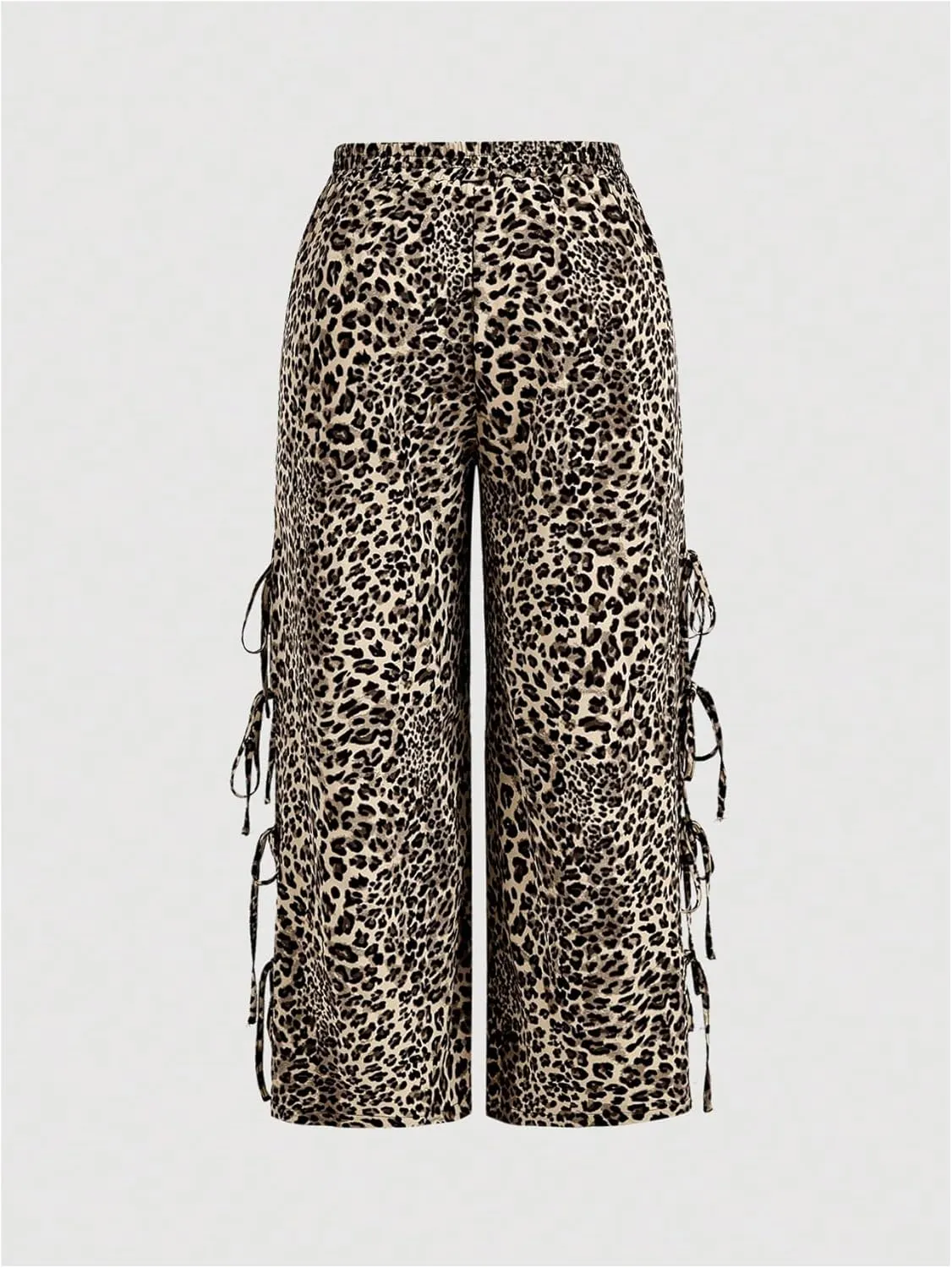 WDIRARA Women's Plus Size Leopard Print Pants Elastic High Waist Trousers with Pockets
