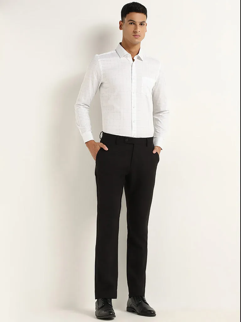 WES Formals White Checkered Slim-Fit Cotton Shirt