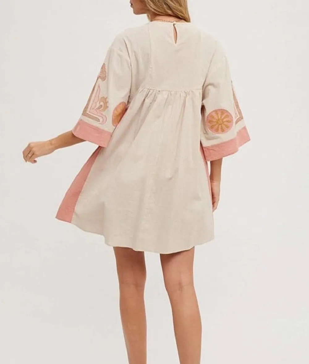 Women Bohemian Floral Mini Dress V Neck Flare Sleeve Sundress Loose Fit Flowy Beach Dress Summer Holiday Dress