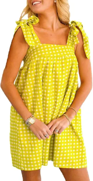 Women Boho Floral Mini Dress Tie Shoulder Babydoll Dress Square Neck Flowy Sundress Summer Going Out Dresses