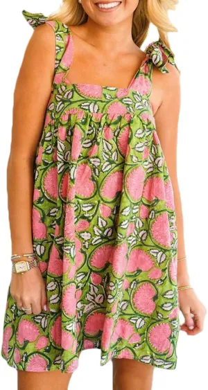 Women Boho Floral Mini Dress Tie Shoulder Babydoll Dress Square Neck Flowy Sundress Summer Going Out Dresses