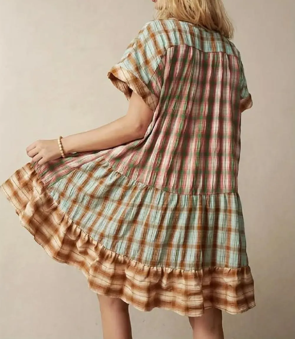 Women Boho Floral Mini Dress V Neck Short Sleeve Flowy Sundress Graphic Babydoll Dress Summer Beach Dress