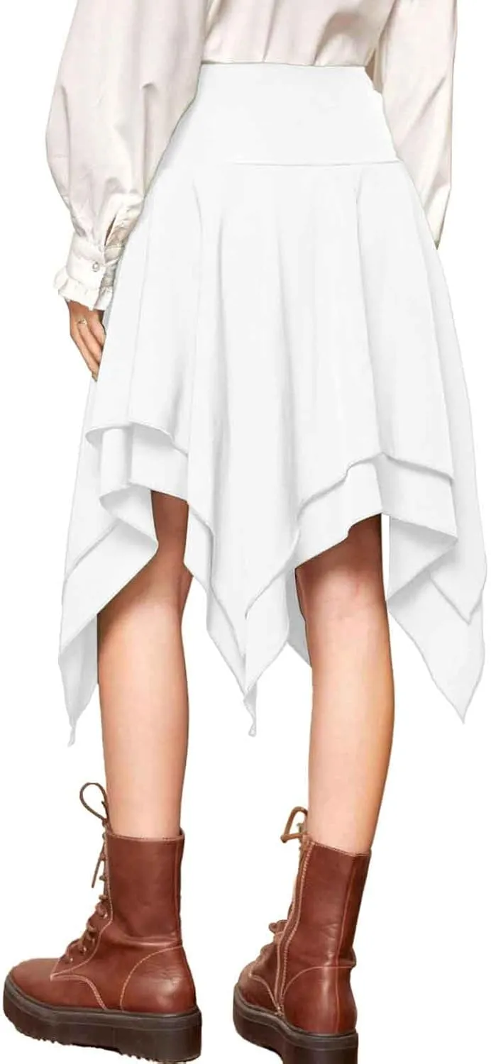 Women Gothic Skirt Steampunk Grunge High Waisted A-Line Pleated Skirts Midi Knee Length Irregular Hem Long Skirts