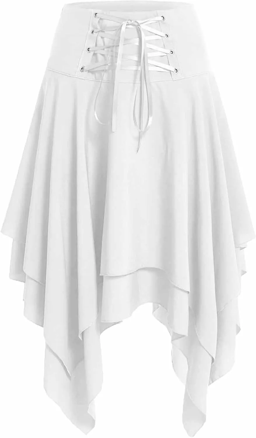 Women Gothic Skirt Steampunk Grunge High Waisted A-Line Pleated Skirts Midi Knee Length Irregular Hem Long Skirts