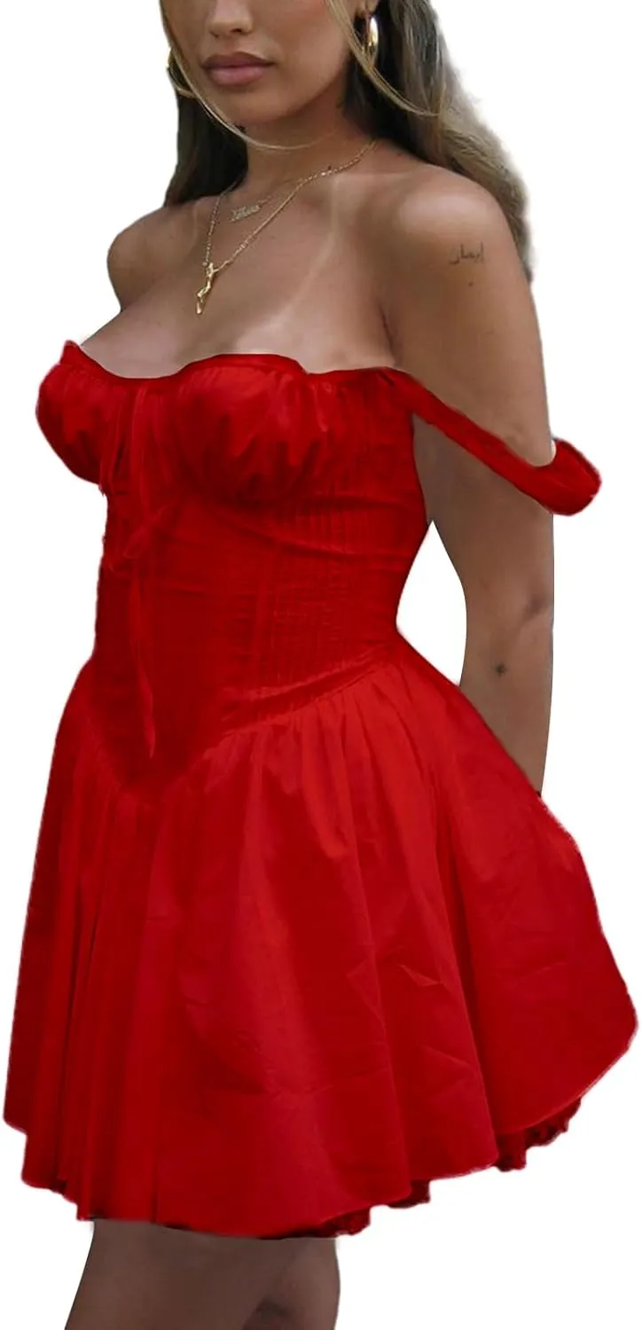 Women Mini Dress Sleeveless Square Neck Backless Tie-up Front A-line Short Dress Vacation Beach Summer Sundress