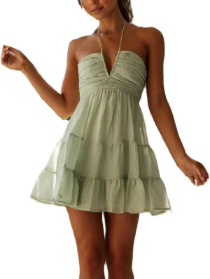 Women Y2K Spaghetti Strap Mini Dress Ruffle Tiered Cami Dress Boho Floral Flowy Sundress Summer Beach Dress