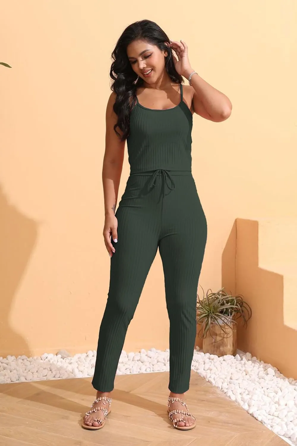 Women's 3 Piece Lounge Travel Set Pajamas Set Sweatsuit Outfits Long Cardigan   Pants  Tank
