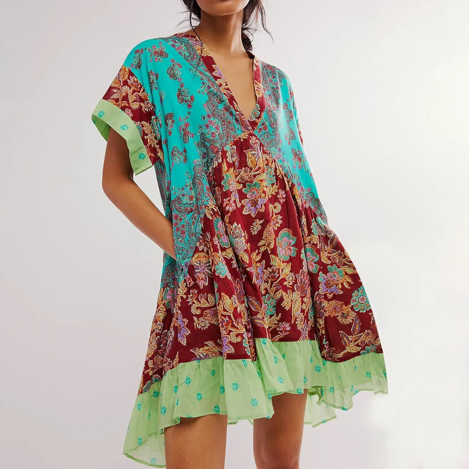 Women's Boho Floral Mini Dress Y2k Flower Babydoll Short Flowy Dresses 2024 Summer Causal Beach Sundress