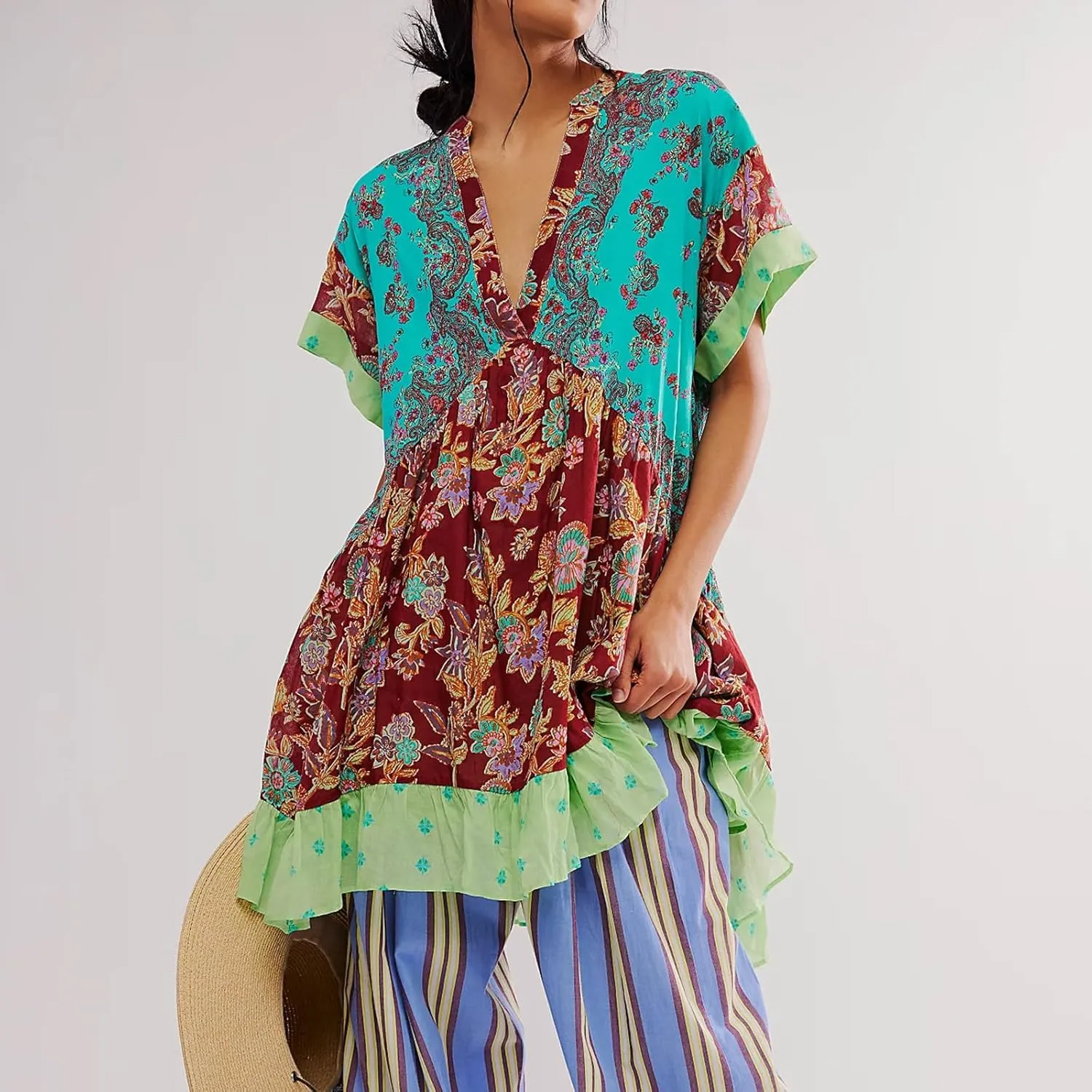Women's Boho Floral Mini Dress Y2k Flower Babydoll Short Flowy Dresses 2024 Summer Causal Beach Sundress