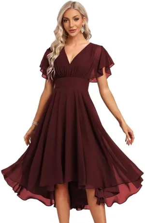 Women's Chiffon Bridesmaid Dresses Ruffle Sleeves V Neck Formal Dress Short Bridesmaid Dress