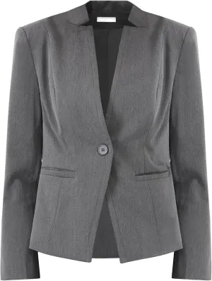 Women's Formal Blazer Collarless One Button Work Office Open Front Suit Jacket