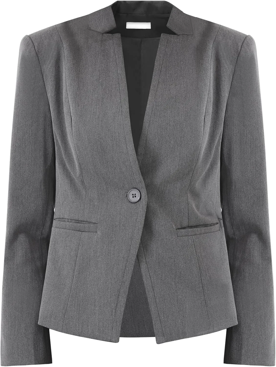 Women's Formal Blazer Collarless One Button Work Office Open Front Suit Jacket