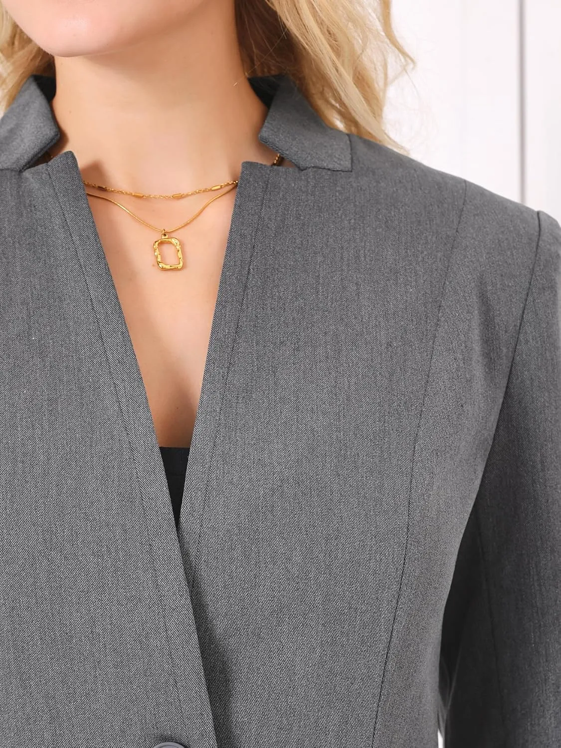 Women's Formal Blazer Collarless One Button Work Office Open Front Suit Jacket
