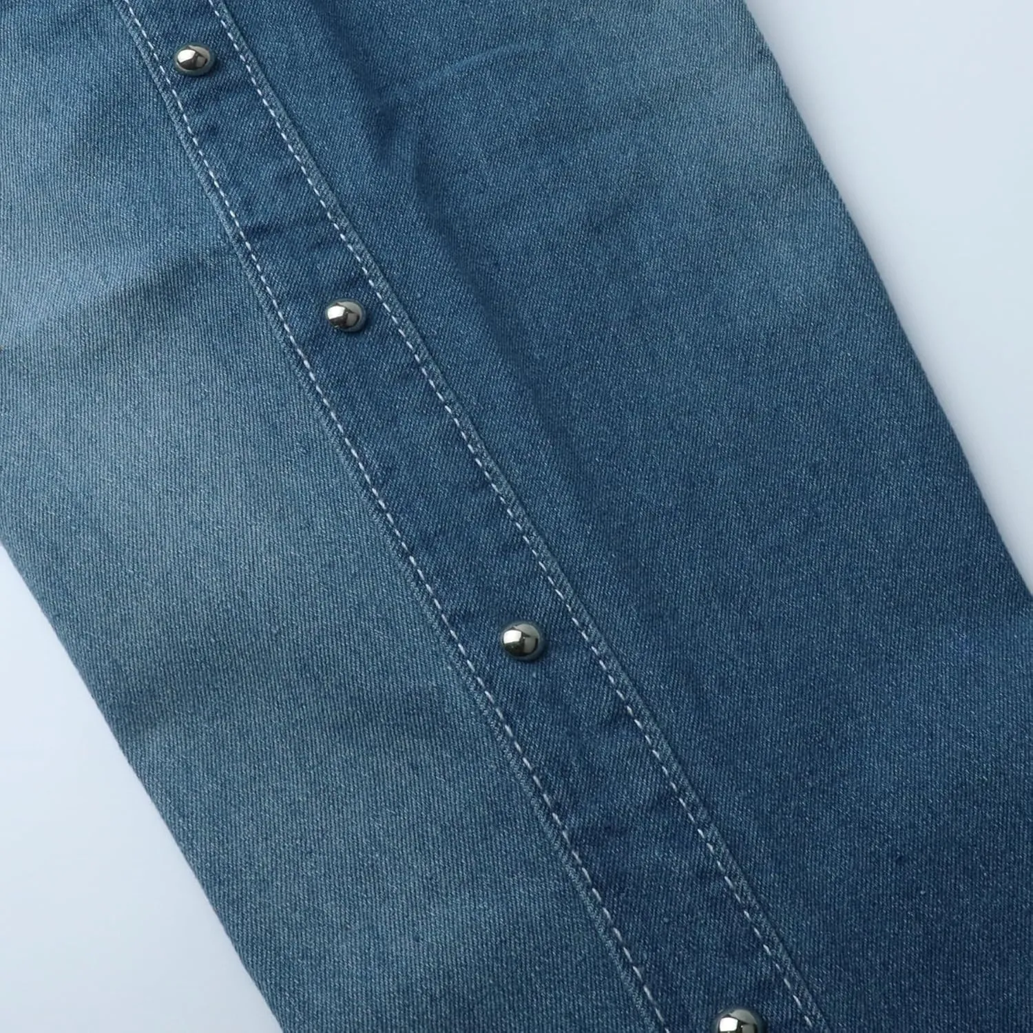 Women's High Waist Stretch Studded Flared Jeans Washed Bell Bottom Fitted Denim Pants