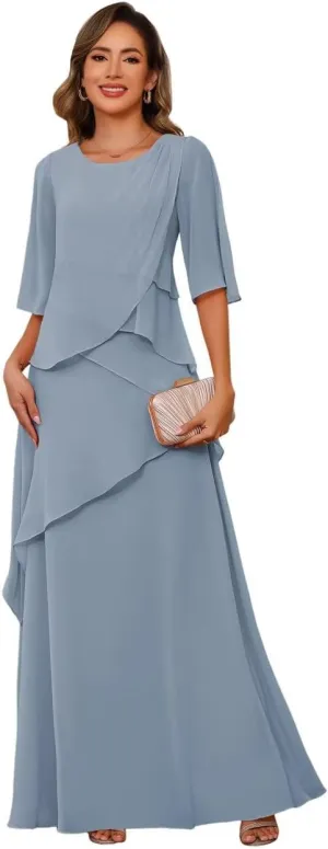 Women's Mother of The Bride Dresses for Wedding 2025 Chiffon A Line Long Evening Dress PU194