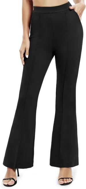 Women's Office Flared Leg Casual Yoga Pants Elastic High Waist Trousers with Pockets