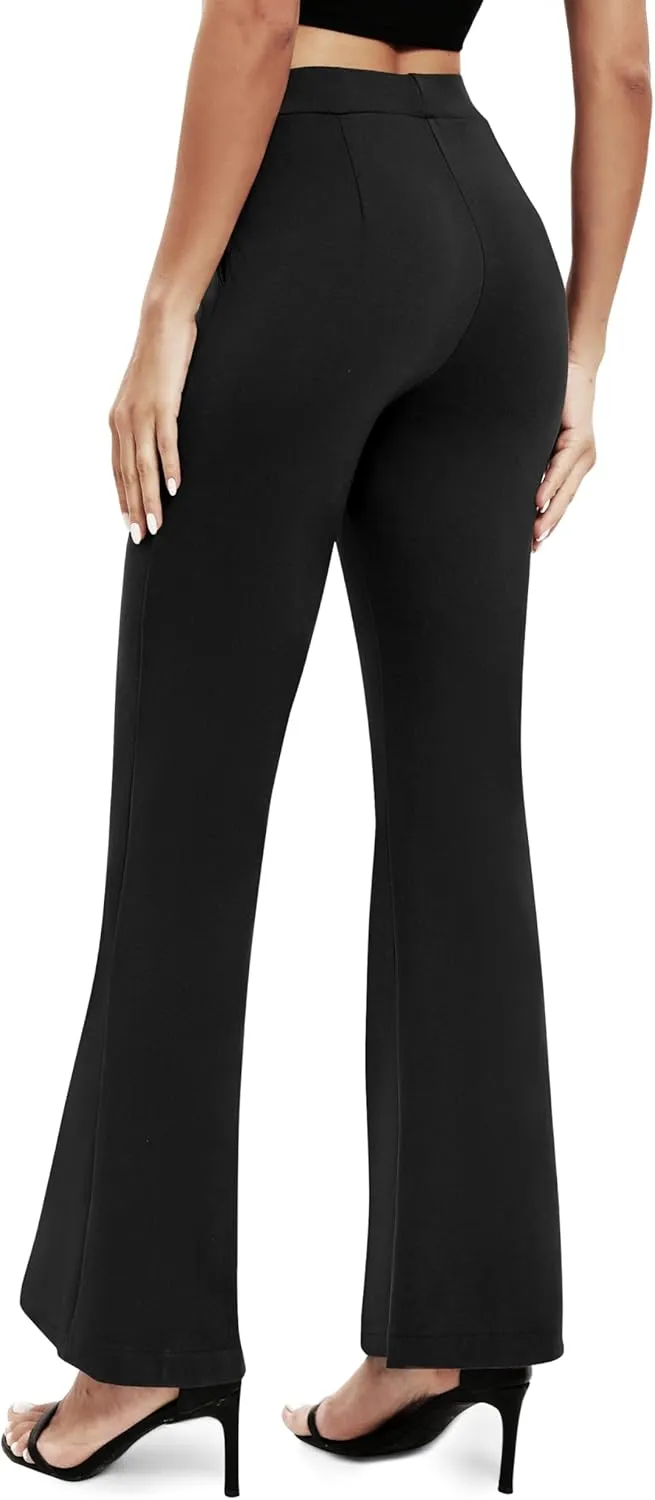 Women's Office Flared Leg Casual Yoga Pants Elastic High Waist Trousers with Pockets