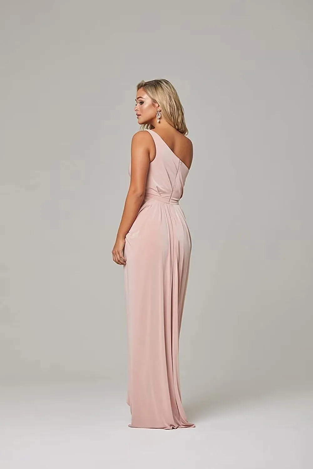 Womens One Shoulder Chiffon Evening Dress, Side Slit Wedding Guest Bridesmaid Dress Party Gown