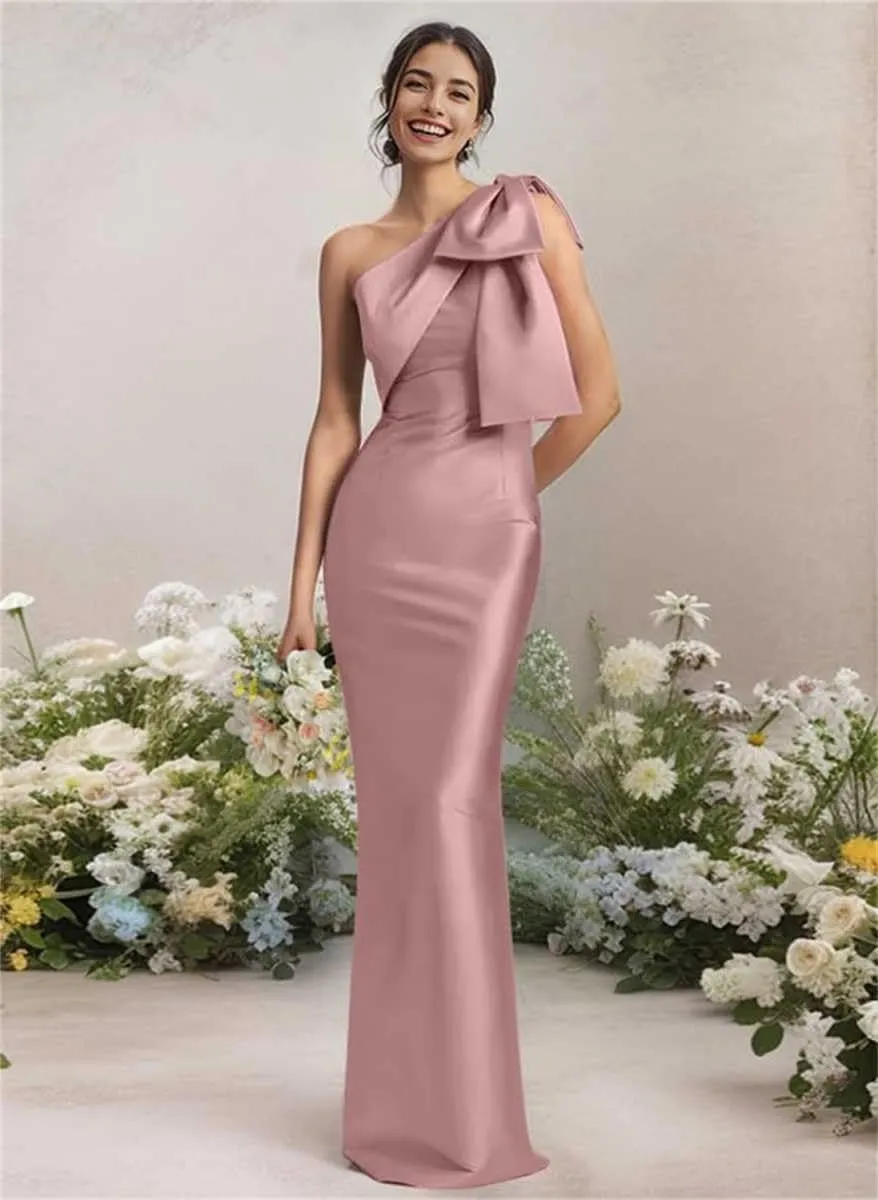 Women's One Shoulder Satin Bridesmaid Dresses Long Back Split Evening Prom Formal Mother Gowns