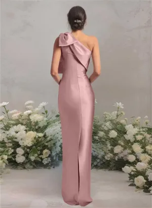 Women's One Shoulder Satin Bridesmaid Dresses Long Back Split Evening Prom Formal Mother Gowns