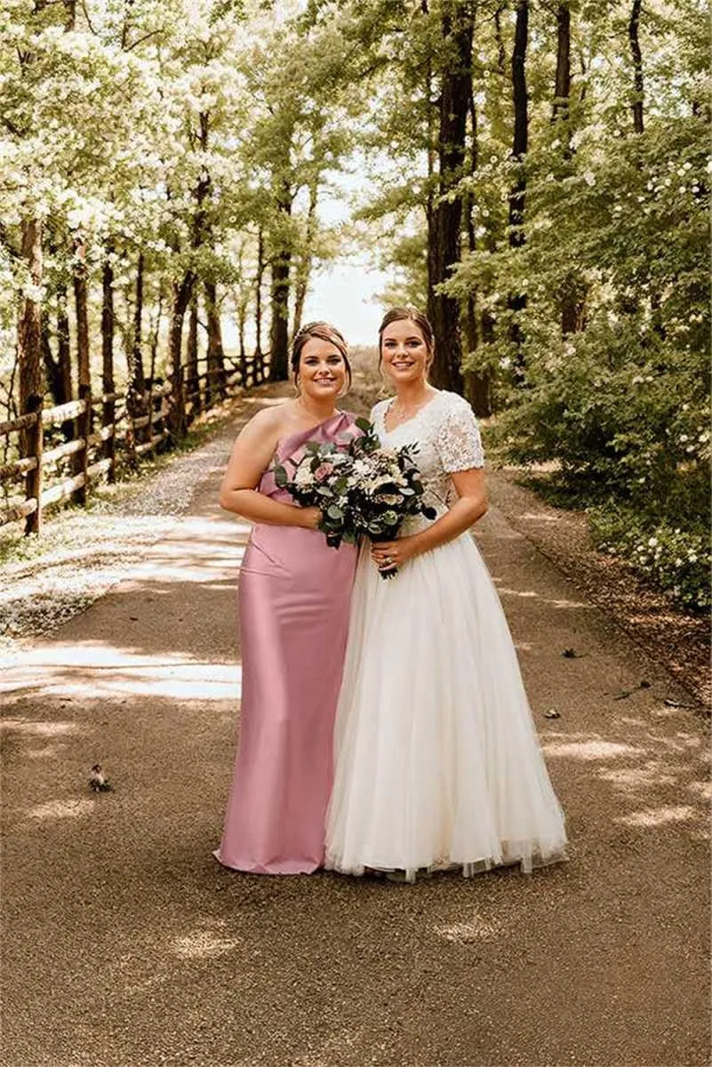 Women's One Shoulder Satin Bridesmaid Dresses Long Back Split Evening Prom Formal Mother Gowns