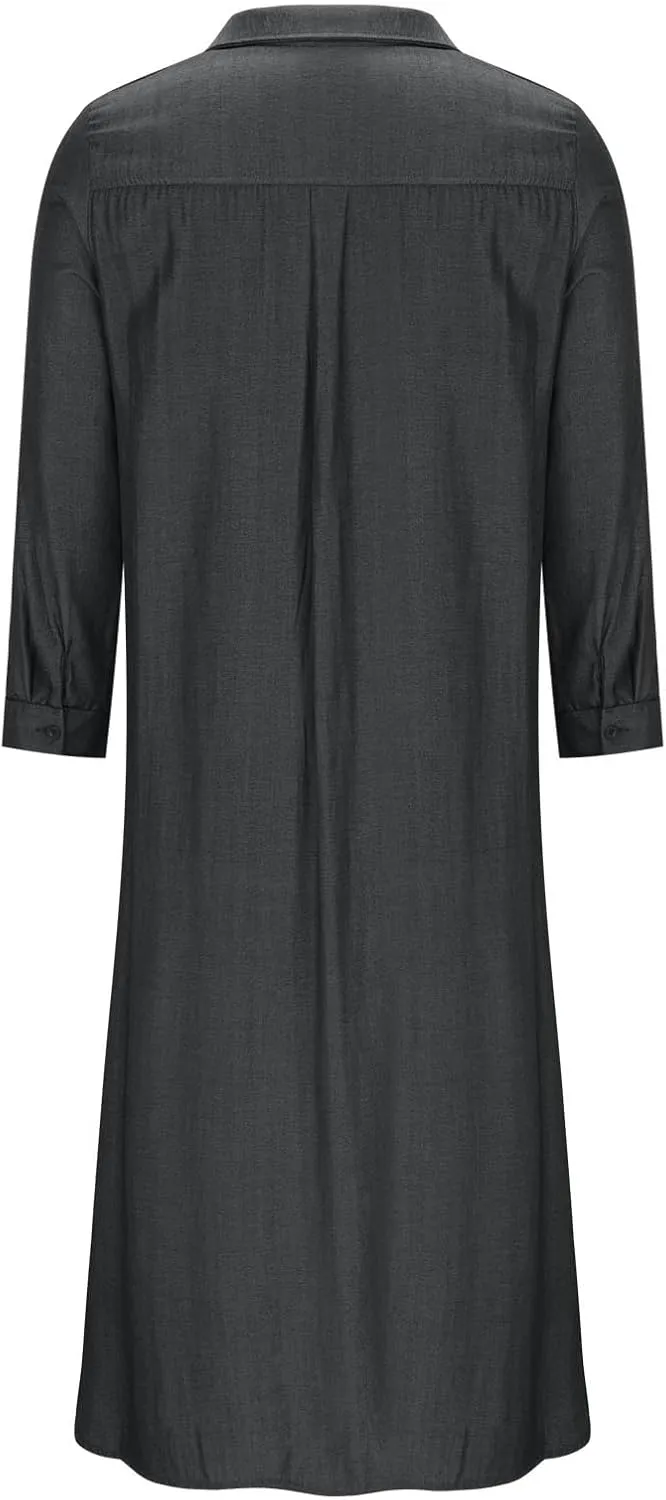 Womens Plus Size Dress Casual Loose Fit Collared V Neck Long Sleeve Maxi Dresses Solid Color Business Work Sundress