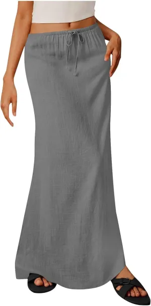 Women's Satin High Waisted Maxi Skirts Dressy Elegant Flared A-Line Long Skirts Trendy 2025 Summer New Casual Skirt