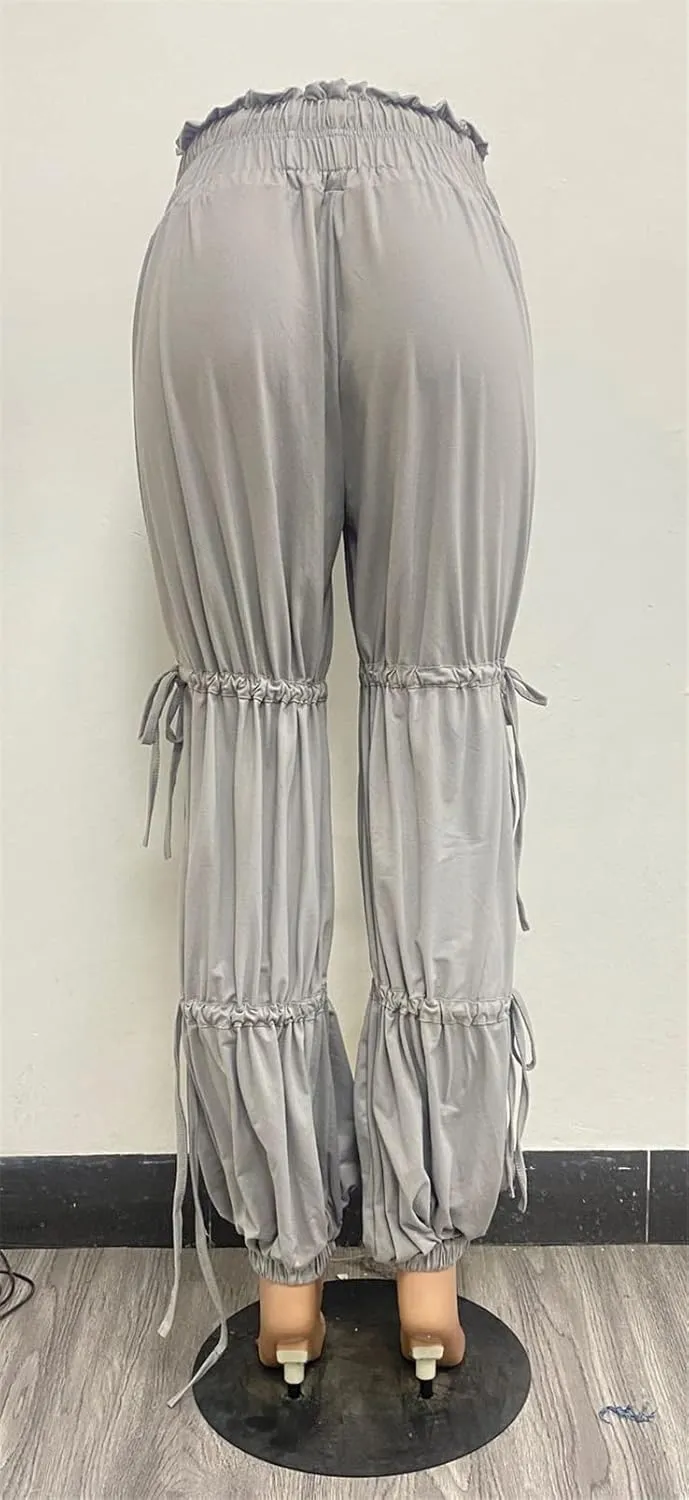 Women's Sexy High Waist Lace Up Ruched Bodycon Cocktail Party Casual Trousers Pants