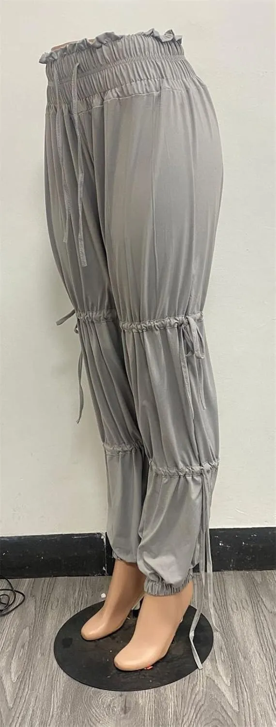 Women's Sexy High Waist Lace Up Ruched Bodycon Cocktail Party Casual Trousers Pants