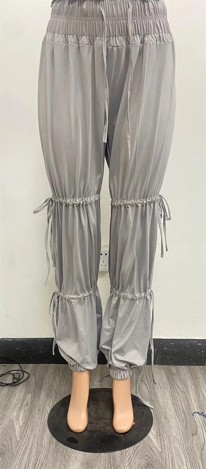 Women's Sexy High Waist Lace Up Ruched Bodycon Cocktail Party Casual Trousers Pants