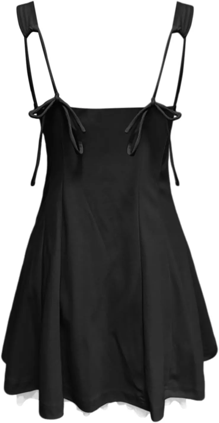 Women's Summer Corset Mini Dress Sleeveless Ruffle Backless Flowy Beach Dresses Spaghetti Straps Solid Casual Dress