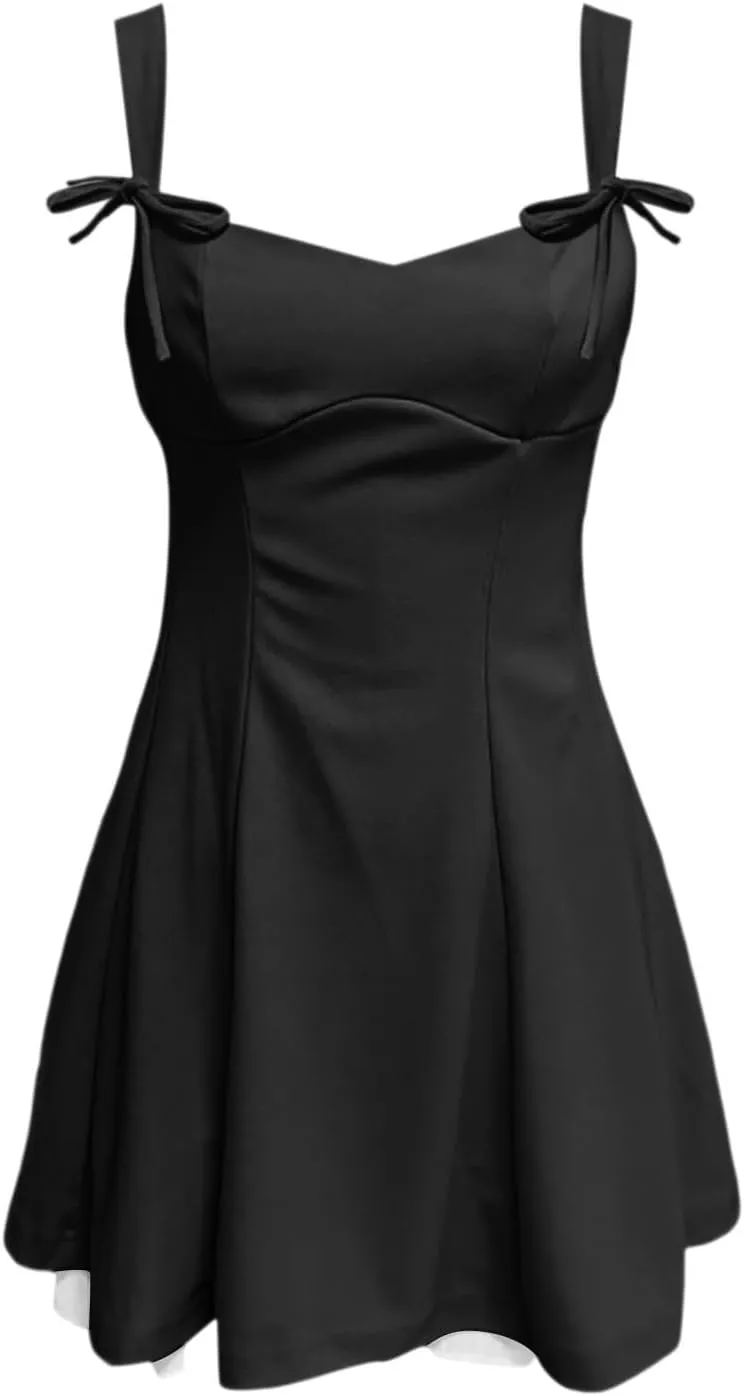 Women's Summer Corset Mini Dress Sleeveless Ruffle Backless Flowy Beach Dresses Spaghetti Straps Solid Casual Dress